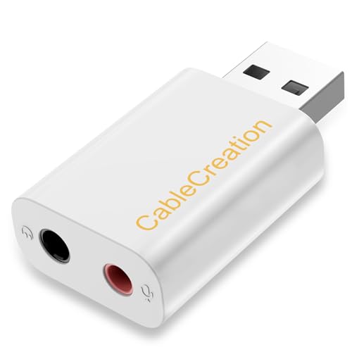 CableCreation USB Audio Adapter,External Sound Card with 3.5mm Jack and Mic | USB Stereo Adapter with 3.5mm Headphone and Microphone Jack for Windows, Mac, Linux, PC, PS4, Laptops, Plug and Play, White - color: White, size: 1-Pack