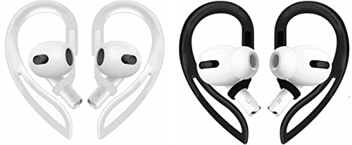 2 Pairs Ear Hooks Compatible with AirPods 3rd Generation [Multi-Dimensional Adjustable] Anti-Slip Ear Fins Accessories Compatible with AirPods Pro AirPods 3 2 1 Gen,Black/White