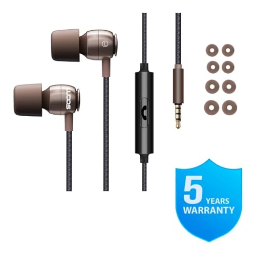 LUDOS Clamor Wired Earbuds in-Ear Headphones, 5 Years Warranty, Earphones with Microphone, Noise Isolating Ear Buds, Memory Foam for iPhone, Samsung, School Students, Kids, Women, Small Ears - Brown - color: Brown, style: 3.5 mm