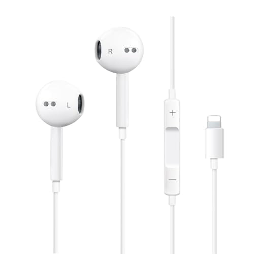 iPhone Wired Earbuds with Microphone and Volume Control, in-Ear Headphones | Plug-and-play wired earphones for iPhone with a built-in mic and volume control for calls and music, plus a comfy in-ear fit