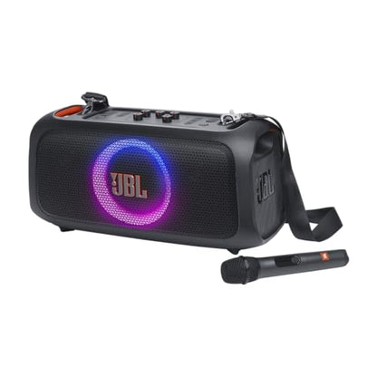 JBL PartyBox On-the-Go Essential - Portable Party Speaker - Black | Amazing JBL Pro Sound, Synched light show, JBL wireless microphone included, IPX4 splashproof protection