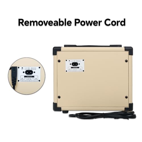 Fojill 20W Watt Electric Guitar Amplifier Amp Practice Small Portable Travel Mini Amp with 3.5 Headphone Jack Aux Distortion Gain Treble Bass Volume (Cream, 20W) - color: Cream