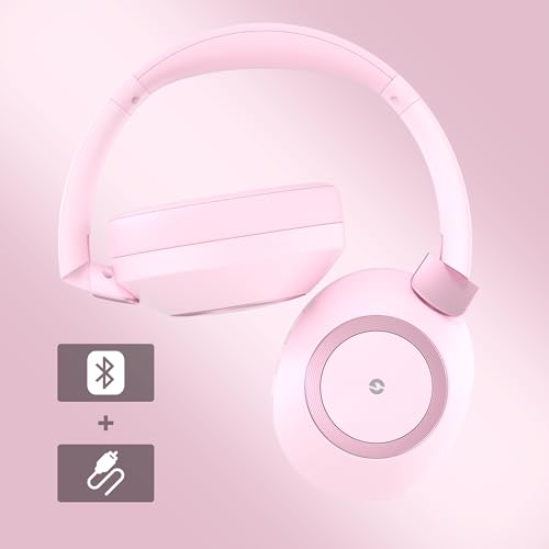 Active Noise Cancelling Headphones, 100H Playtime Headphone Wireless Bluetooth, Bluetooth Headphone with Microphone, Over Ear Wireless Headphones with Deep Bass,Fast Charging for Travel - color: Pink