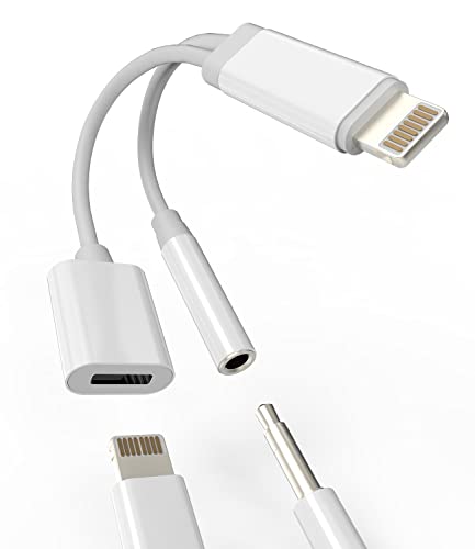 Lightning to 3.5mm Splitter Iphone Headphone AUX Jack Adapter(2in1)Apple MFI Certified Audio Cable Dongle Earbud Charger Cord Adaptador Para for 14 13 12 11 Pro Max Mini 7 8Plus X Xr Xs Ipad Connector