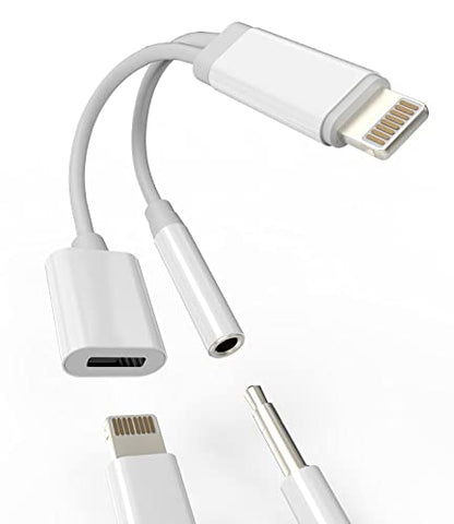 Lightning to 3.5mm Splitter Iphone Headphone AUX Jack Adapter(2in1)Apple MFI Certified Audio Cable Dongle Earbud Charger Cord Adaptador Para for 14 13 12 11 Pro Max Mini 7 8Plus X Xr Xs Ipad Connector