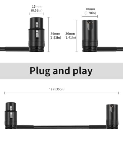 Right Angle XLR Adapter Cable,Adjustable 90 Degree XLR Male to Female Microphone Cable,Rotatable Mic Cord for Mixer Microphone 1FT(30cm) 2pcs - style: 2PCS 1FT
