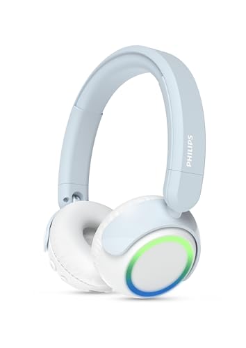 PHILIPS K4200 Lightweight On-Ear Wireless Kids Headphones - Built-in Mic, LED Lights, Safe Volume Limited, Audio Sharing, Foldable & Durable, Blue - color: Blue