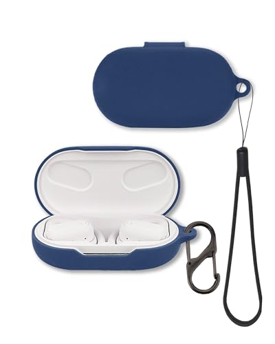 Case for JBL SoundGear Sense Open-Ear Headphones (Dark Blue) | Soft Silicone Protective Cover with Carabiner and Lanyard, Shockproof - color: Dark Blue