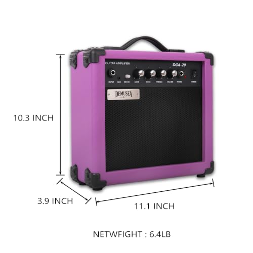 Purple Electric Guitar Amplifier Portable Practice Guitar Amp Drive Gain Bass Treble Full Accessories with Noiseless Cable Picks Adapater Earphones Aux Cable in (Purple, 20W) - color: Purple
