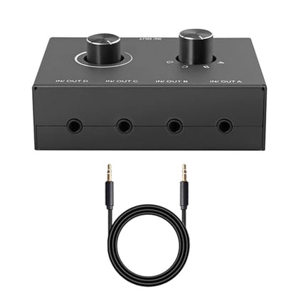 4 in 1 Out 4 Port 3.5mm Stereo Audio Switch, Bi-Directional Audio Switcher, Speaker Switch, No External Power Required