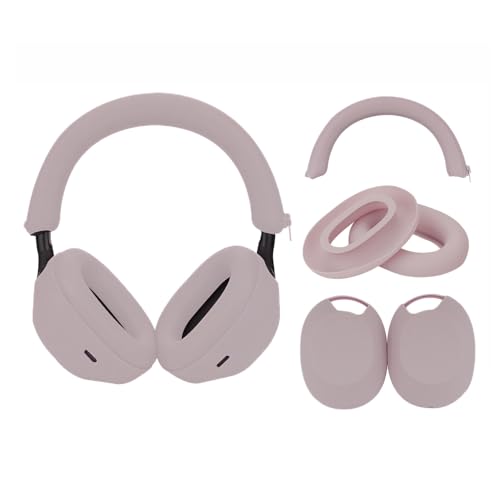 Adhiper XM5 Sweat Covers Accessories for Sony WH-1000XM5 - Smoky Pink | Soft Silicone Case, 3-in-1 Headphone Covers with Ear Cover & Headband Cover & Shell Protector, Sweatproof & Washable - color: Smoky Pink