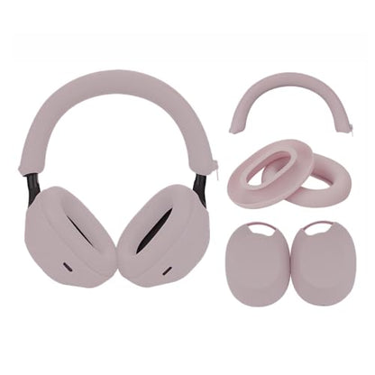 Adhiper XM5 Sweat Covers Accessories for Sony WH-1000XM5 - Smoky Pink | Soft Silicone Case, 3-in-1 Headphone Covers with Ear Cover & Headband Cover & Shell Protector, Sweatproof & Washable - color: Smoky Pink