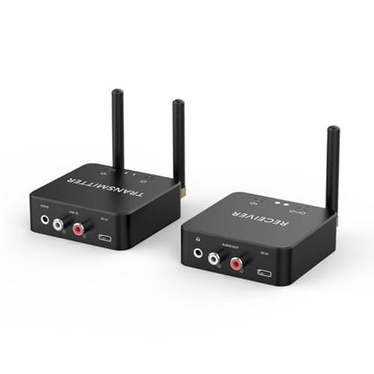 5.8GHz&5.2GHz Dual-Band Wireless Audio Transmitter Receiver for TV/PC, 160ft Long Range 0.018s Low Latency with Built-in 2.4G Bluetooth 5.3 Receiver, Wireless Adapter Kit with RCA(3.5mm) Out/Input - color: GT01-RCA