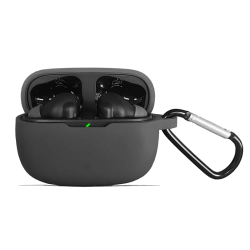 Silicone Case for JBL Vibe Beam 2, JBL Vibe Beam, JBL Vibe 200TWS True Wireless Headphones, Premium Shockproof Case Cover with Carabiner.(Black) - color: Black