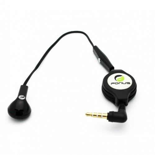 Black Retractable 3.5mm Mono Handsfree Headset Earphone Single Earbud with Microphone for AT&T Samsung Focus S, AT&T Samsung Galaxy Appeal, AT&T Samsung Galaxy Exhilarate SGH-i577, AT&T Samsung Galaxy Express