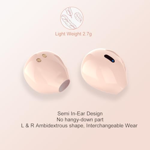 Invisible Mini Wireless Bluetooth Earbuds, Small Semi in-Ear Earbuds for Work & Daily Use, Touch Control, Lightweight for Music & Audiobooks - color: Nude
