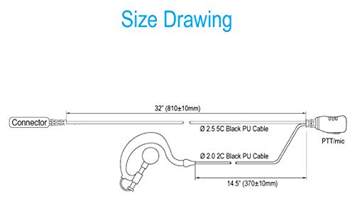 commountain Earpiece for Kenwood Baofeng 2-Pin Walkie Talkies Radios | Fits TK Series & UV-5R BF-F8HP and more, G-Shape Earhook Headset Fits Left or Right Ear, Noise Reducing PTT Mic