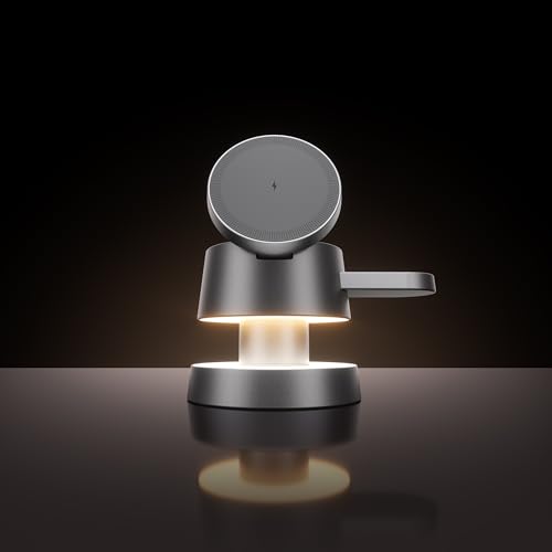 4 in 1 Magnetic Wireless Charging Station,15W Fast Charging with Night Light for MagSafe Charger Stand,3 in 1 Wireless Charger for iPhone 17/16/15/14/13Pro Max,Apple Watch&AirPods,Titanium Gray - color: Titanium Gray