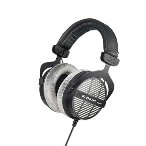 beyerdynamic DT 990 PRO, 250 Ohm, Open Back, Over Ear, Wired Headphones, 3m Coiled Cable, Black with Grey Velour Ear Pads | 3m coiled cable, wired over-ear design - color: Gray, size: 250 OHM
