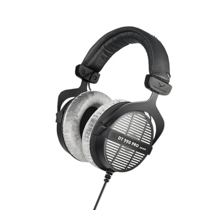 beyerdynamic DT 990 PRO, 250 Ohm, Open Back, Over Ear, Wired Headphones, 3m Coiled Cable, Black with Grey Velour Ear Pads | 3m coiled cable, wired over-ear design - color: Gray, size: 250 OHM