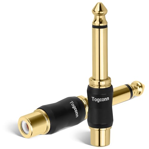 RCA to 1/4 Inch Adapter 2 Pack, 6.35mm Quarter Inch TS Mono Male to RCA Female Jack Plug, Gold-Plated Guitar Connectors, Audio Converter Premium Quality Series - size: 2 Pack