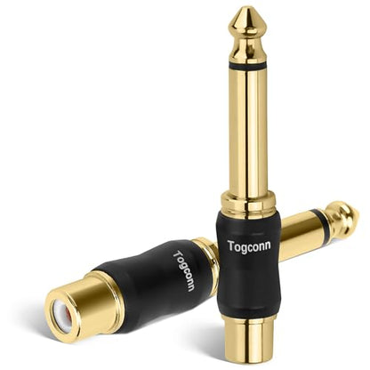 RCA to 1/4 Inch Adapter 2 Pack, 6.35mm Quarter Inch TS Mono Male to RCA Female Jack Plug, Gold-Plated Guitar Connectors, Audio Converter Premium Quality Series - size: 2 Pack