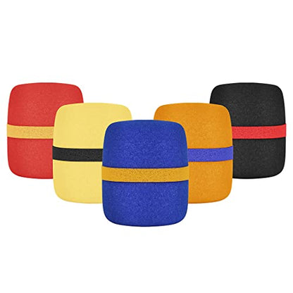 Alnicov 5 Pack Thick Handheld Microphone Windscreen Sponge Cover in Black,Blue,Orange,Yellow,Red