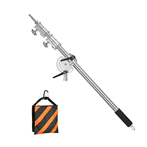 3.6-8.2ft Stainless Steel Heavy Duty Boom Arm for C-Stand w/Sandbag | Adjustable Overhead Crossbar Holding Arm with Universal Baby Pin Adapter for Studio Monolight, Softbox, Strobe Photography