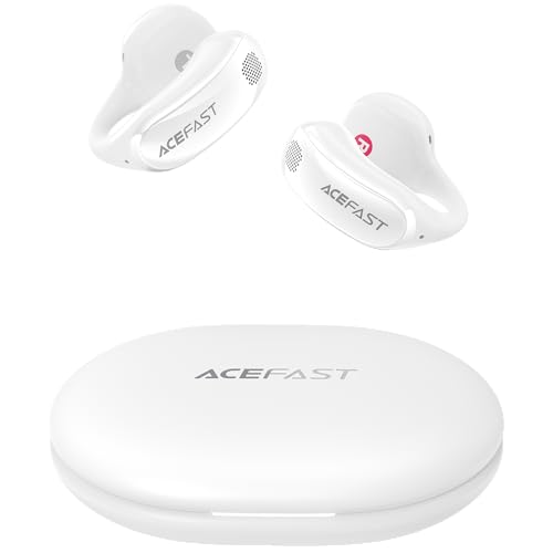 ACEFAST AceClip Pro Open-Ear Earbuds, Wireless Clip-On Earbuds with 3× Larger Drivers, Outdoor Boost Mode, AI Noise Cancelling Calls, 28H Playtime, IP55 Waterproof, App & Click Control, Lightweight - color: White