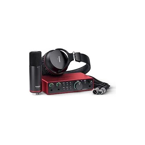 Focusrite Scarlett 2i2 Studio 4th Gen USB Audio Interface with Condenser Microphone and Headphones for Recording, Streaming with Pig Hog PHM20 High Performance 8mm XLR Microphone Cable, 20