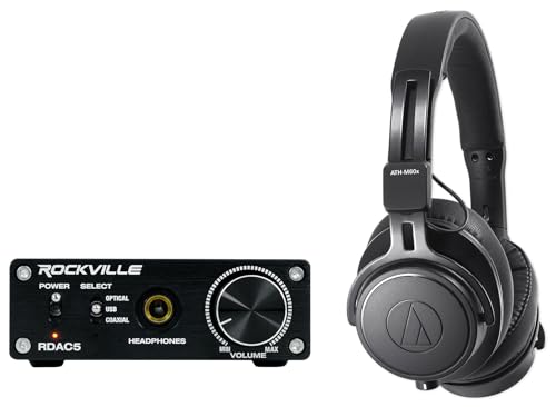 Audiosavings Bundle: Audio Technica ATH-M60X Closed-Back Pro Monitor Headphones w/Detachable Cables Bundle with Rockville RDAC5B DAC Digital to Analog Converter USB/Optical/RCA/Headphone (2 Items)