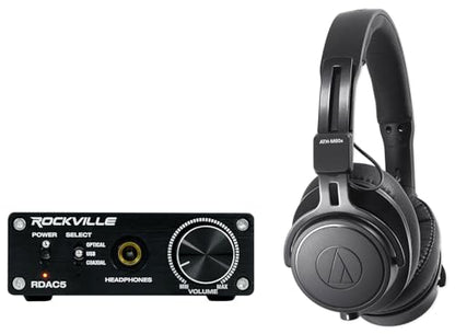 Audiosavings Bundle: Audio Technica ATH-M60X Closed-Back Pro Monitor Headphones w/Detachable Cables Bundle with Rockville RDAC5B DAC Digital to Analog Converter USB/Optical/RCA/Headphone (2 Items)