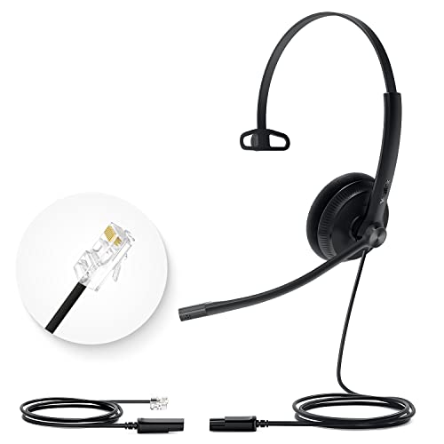 Yealink Phone Headsets for Office Phones YHS34 Lite QD to RJ9 Wired Headset Compatible with Poly Snom Grandstream Phones Desk Landline Headset with Microphone -Mono/68g/2.1m Cable - color: Foamy Ear Cushions, size: Mono