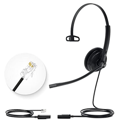 Yealink Phone Headsets for Office Phones YHS34 Lite QD to RJ9 Wired Headset Compatible with Poly Snom Grandstream Phones Desk Landline Headset with Microphone -Mono/68g/2.1m Cable - color: Foamy Ear Cushions, size: Mono