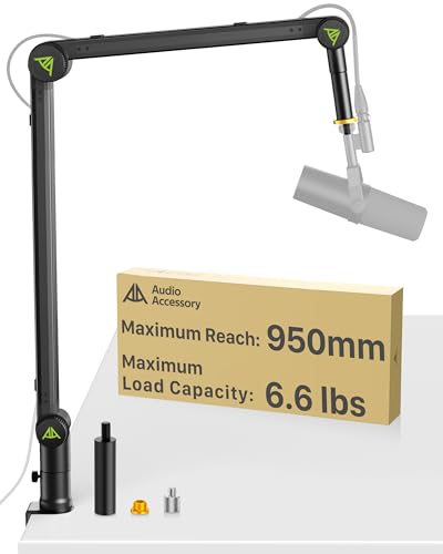 AA AUDIO ACCESSORY Never-Sag 950mm Mic Boom Arm, 6.6lbs Load Capacity - color: Black