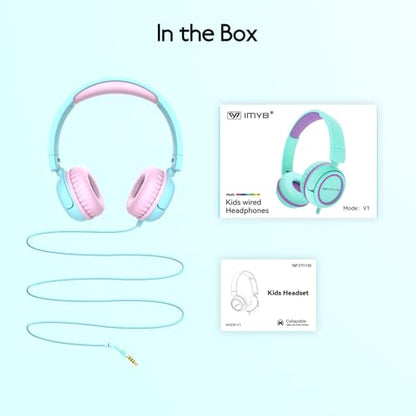 IMYB V1 Kids Headphones, Wired Stereo Foldable Tangle-Free 3.5mm Adjustable On-Ear Headphones for Kids for School/Toddlers/Childrens/Teens/Boys/Girls/Ipad/Tablet/Kindle/Phones/Travel/Plane (Black) - color: Black