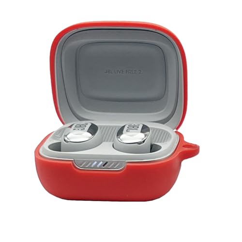 Seadream 2Pack Silicone Case Cover Compatible with JBL Live Free 2/JBL Live Pro 2TWS True Wireless Earbuds, Protective Earphones Skin Cover with Keychain Hook (2pcs Red+Black) - color: 2pcs Red+Black