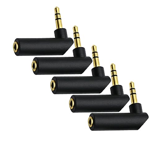 3.5mm Angle Male to Female Audio Adapter, 90 Degree Right Angle Gold-Plated TRS Stereo Jack Plug AUX Connector Compatible with Headset, Tablets, MP3 Players, Speakers(5 Pack)…