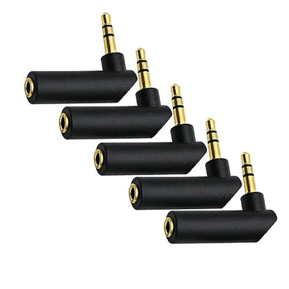 3.5mm Angle Male to Female Audio Adapter, 90 Degree Right Angle Gold-Plated TRS Stereo Jack Plug AUX Connector Compatible with Headset, Tablets, MP3 Players, Speakers(5 Pack)…