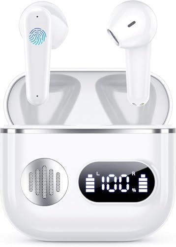2026 New Wireless Bluetooth in‑Ear Earphones, Dual LED Screen & Built‑in ENC Microphone, 48‑Hour Total Playback Time, IP7 Sweat‑Resistant Sports Headphones, White