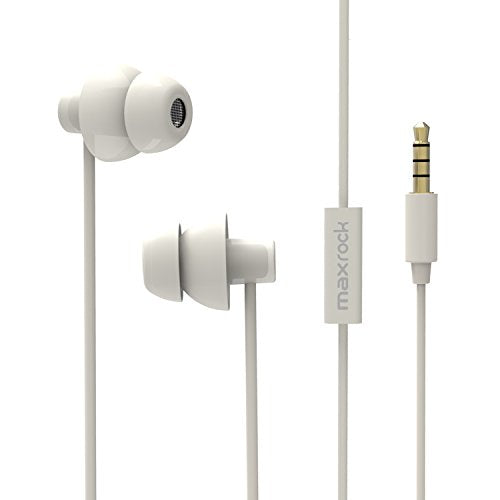 MAXROCK Unique Total Soft Silicon Sleeping Headphones Earplugs Earbuds with Mic for Cellphones, Tablets and 3.5 mm Jack Plug (White) - color: White