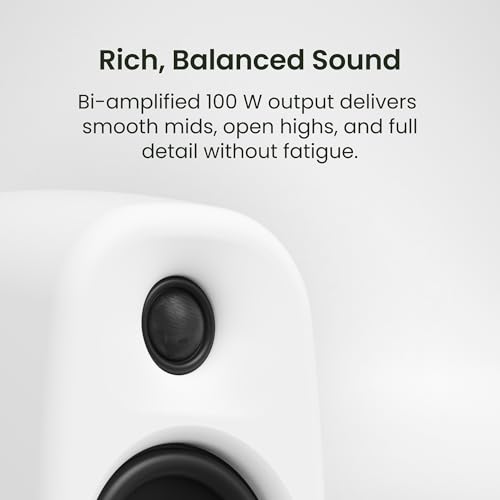 Kanto UKI 100 W Active Desktop Computer Speakers with Bluetooth and USB-C | Intelligent Sub Integration | Headphone Out | Pair | Pumice - color: Pumice