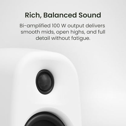 Kanto UKI 100 W Active Desktop Computer Speakers with Bluetooth and USB-C | Intelligent Sub Integration | Headphone Out | Pair | Pumice - color: Pumice