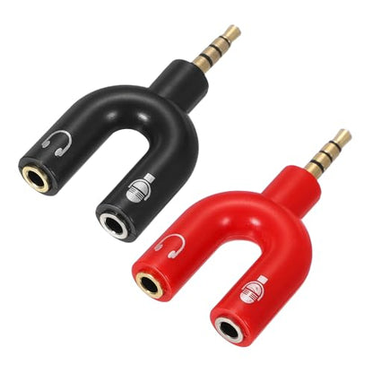 MECCANIXITY 2Pcs Headset Mic Splitter Adapter, 3.5mm Male to Dual Female Y Splitter Microphone and Audio Jack Adapter for PC Laptop Smartphone, Red/Black - color: Red/Black