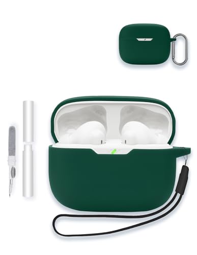 Case for JBL Vibe Beam 2/Vibe Beam - True Wireless Noise Cancelling Earbuds, Soft Silicone Protective Portable Scratch Shock Resistant Shell with Cleaner Kit & Carabiner & Lanyard，Green - color: GREEN