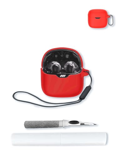 Case for JBL Tune Flex - True Wireless Noise Cancelling Earbuds,Soft Protective,BOVUGAC Silicone Case Cover with Keychain & Cleaning Kit & Lanyard for JBL Tune Flex Earbuds-Red - color: Red