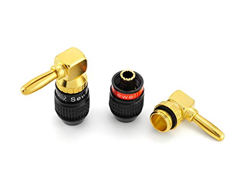 Sewell Deadbolt Right-Angle Banana Plugs, 12 Pairs Quick Connect Gold Plated Speaker Plugs 90 Degree - size: 12 Pairs, style: Deadbolt Right Angle