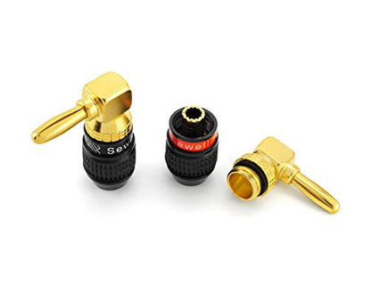 Sewell Deadbolt Right-Angle Banana Plugs, 12 Pairs Quick Connect Gold Plated Speaker Plugs 90 Degree - size: 12 Pairs, style: Deadbolt Right Angle