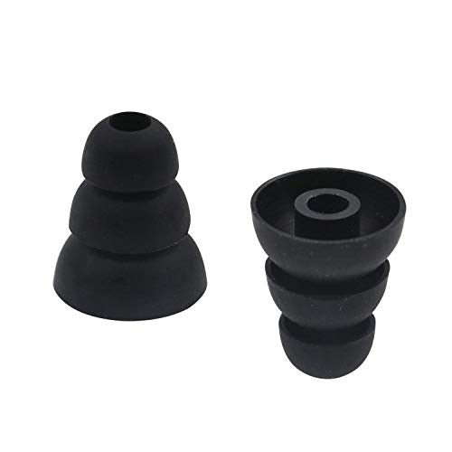 6 Pairs Replacement Triple Flange Conical Ear Tips Earbuds Eartips Silicone Buds for Most in Ear Headphones (Sony Senso Powerbeats Jaybird etc.) Black [S/M/L 3 Size] (3flange Tips 3)