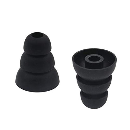6 Pairs Replacement Triple Flange Conical Ear Tips Earbuds Eartips Silicone Buds for Most in Ear Headphones (Sony Senso Powerbeats Jaybird etc.) Black [S/M/L 3 Size] (3flange Tips 3)